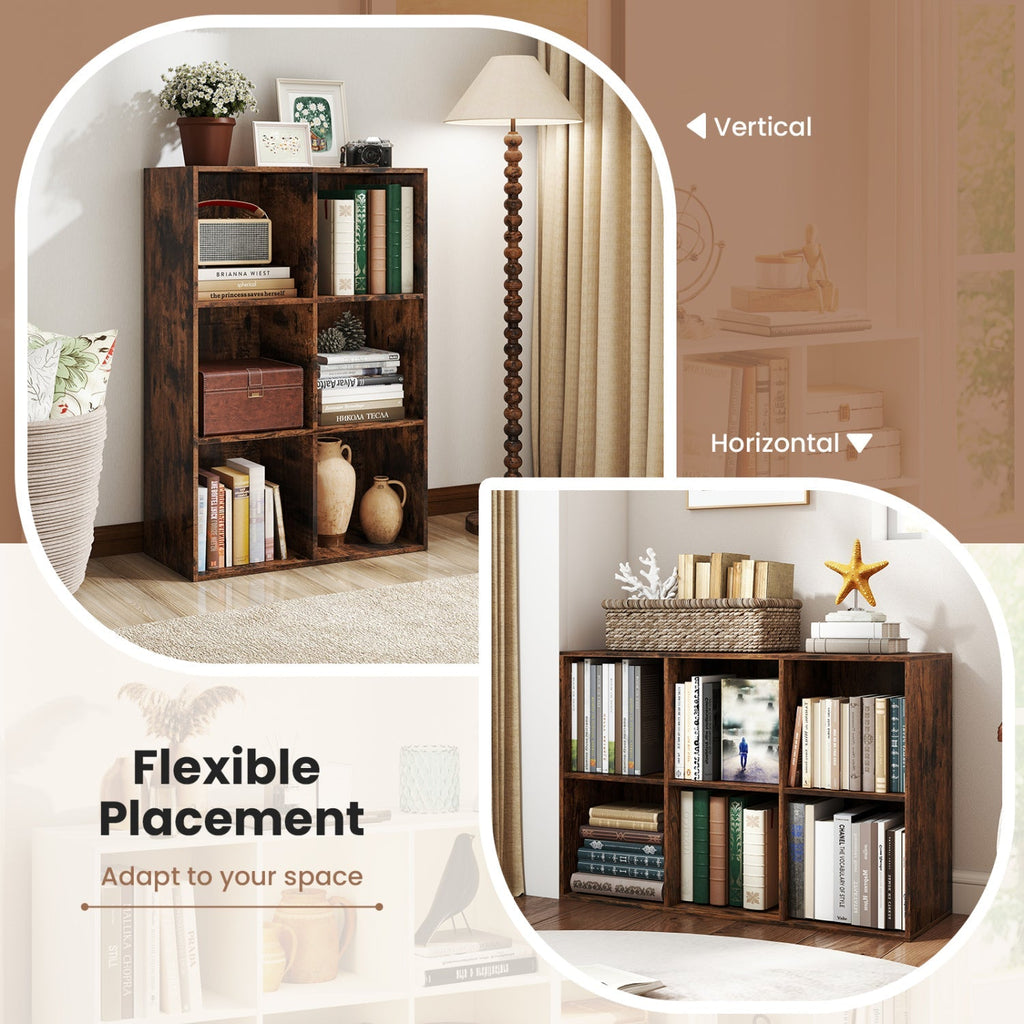 6-Cube Bookcase with Anti-Tipping Kit - Rustic Brown