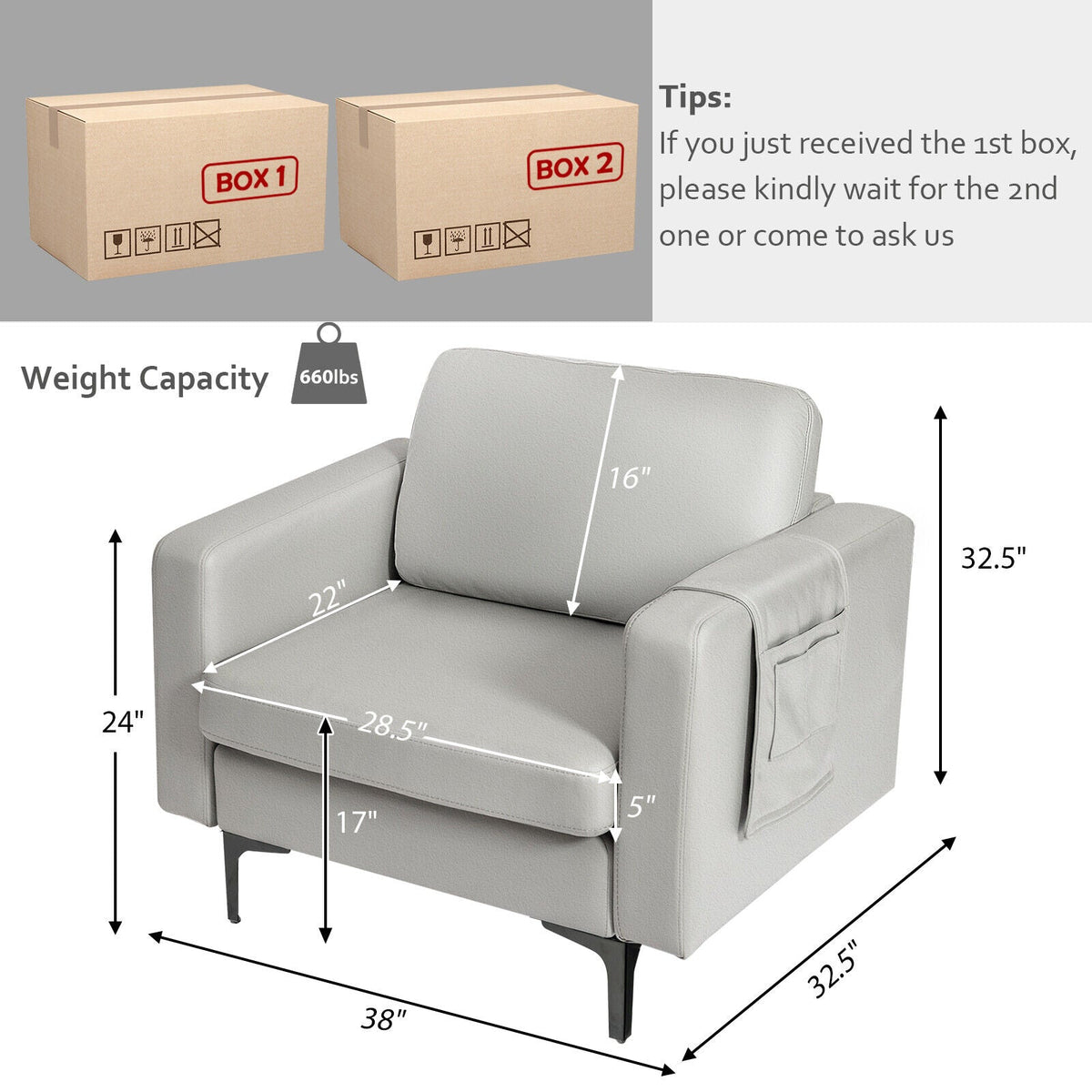Modern Accent Armchair with Side Storage Pocket