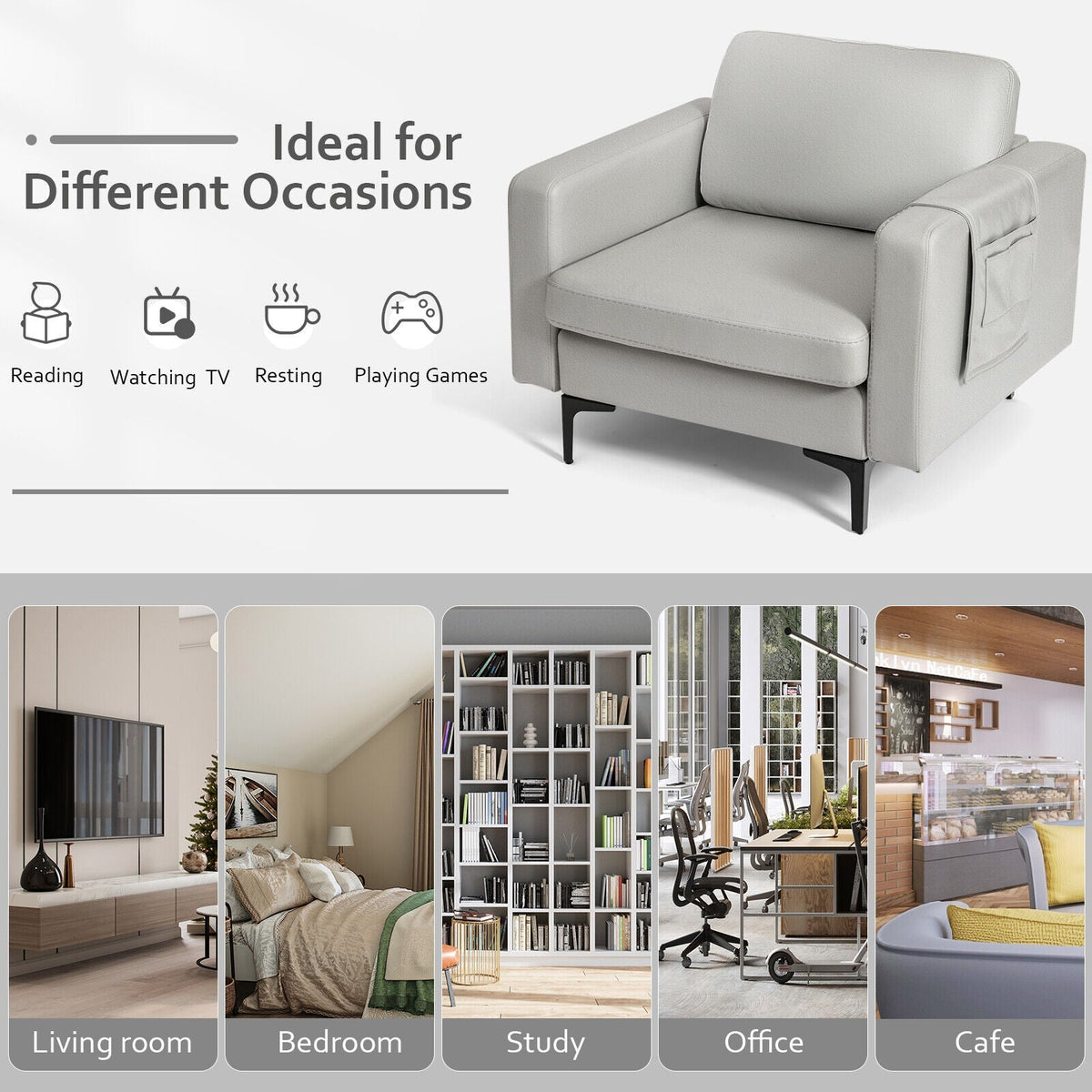 Modern Accent Armchair with Side Storage Pocket