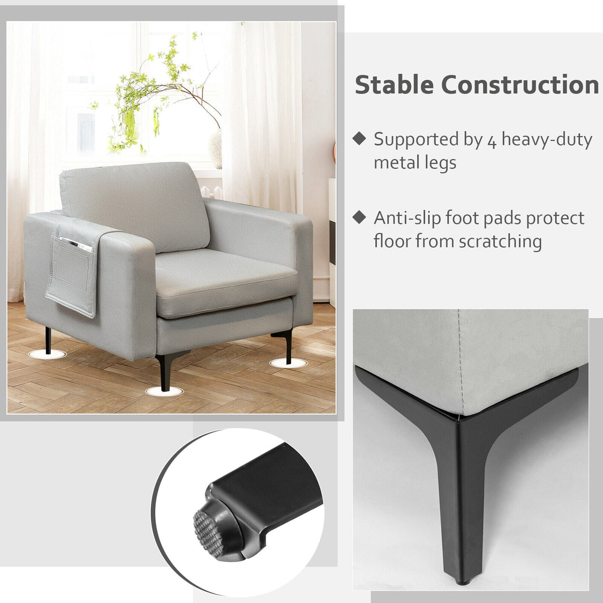 Modern Accent Armchair with Side Storage Pocket