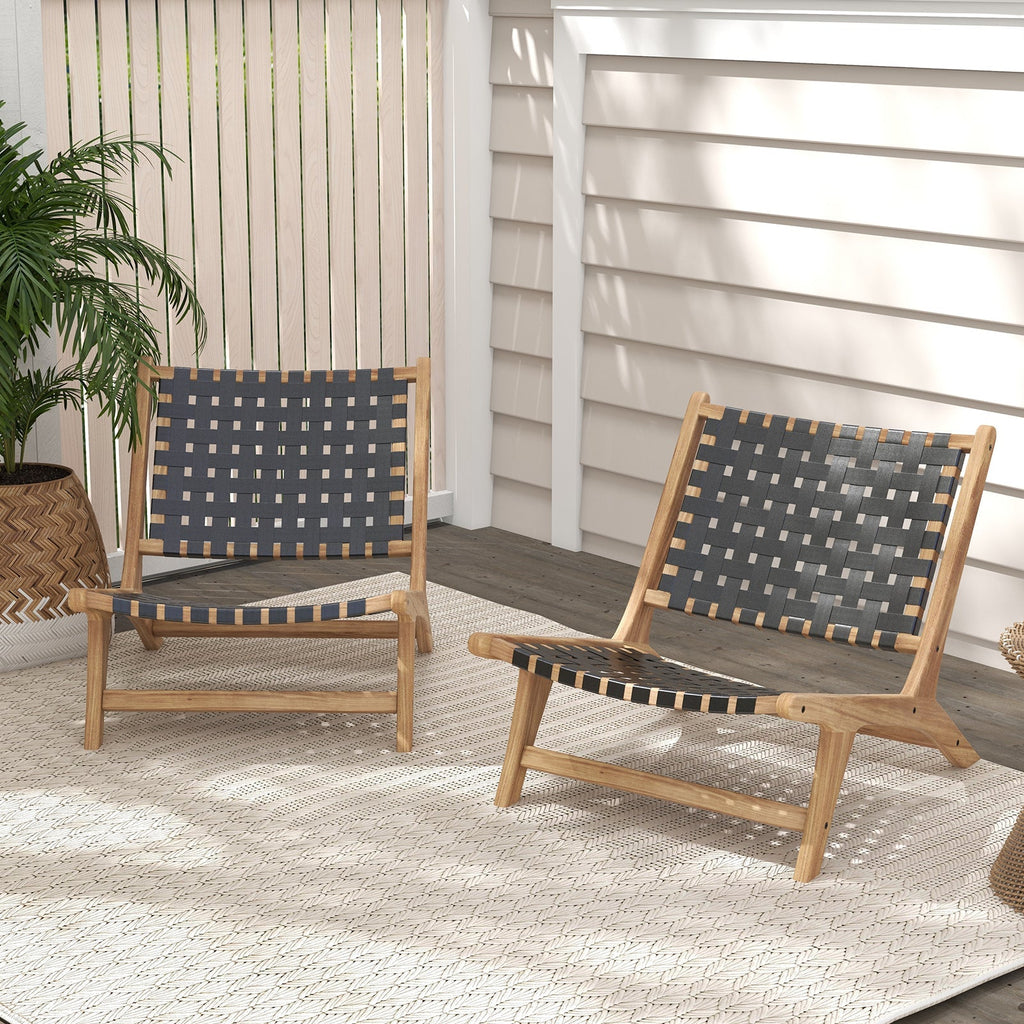 Modern Armless Teak Wood Lounge Chair with Nylon Woven Backrest and Seat