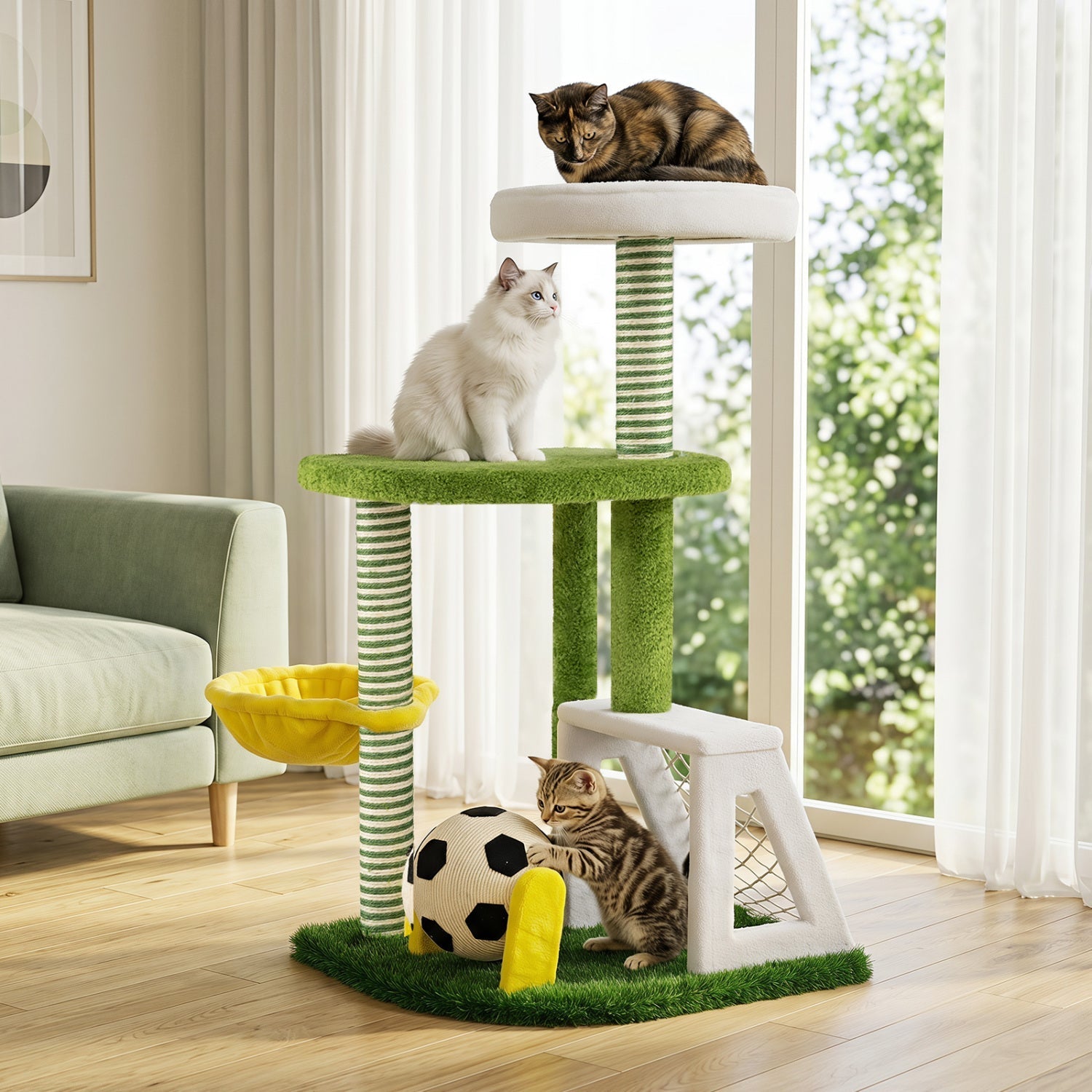 Multi-Level Cat Tree with Soccer Field & Hammock
