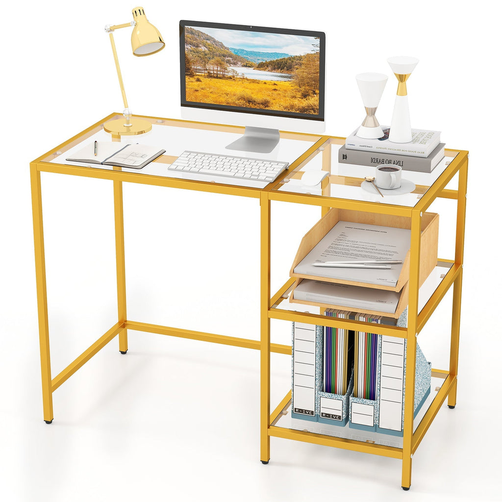 Modern Console Table with 2 Open Shelves and Metal Frame-Golden