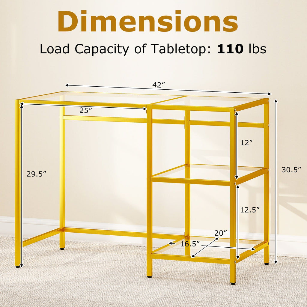 Modern Console Table with 2 Open Shelves and Metal Frame-Golden