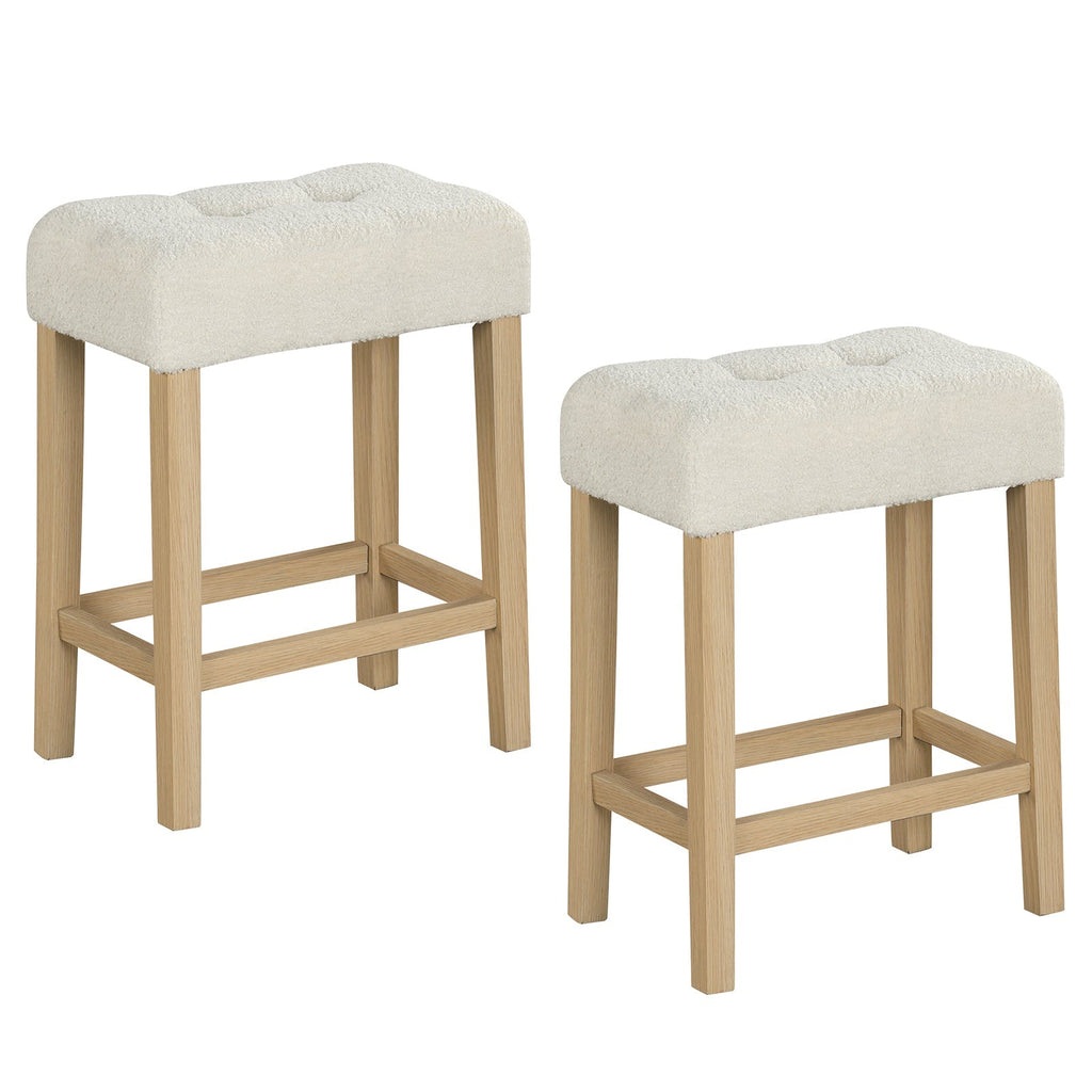 Modern Counter Height Bar Stools Set of 2 with Rubber Wood Legs