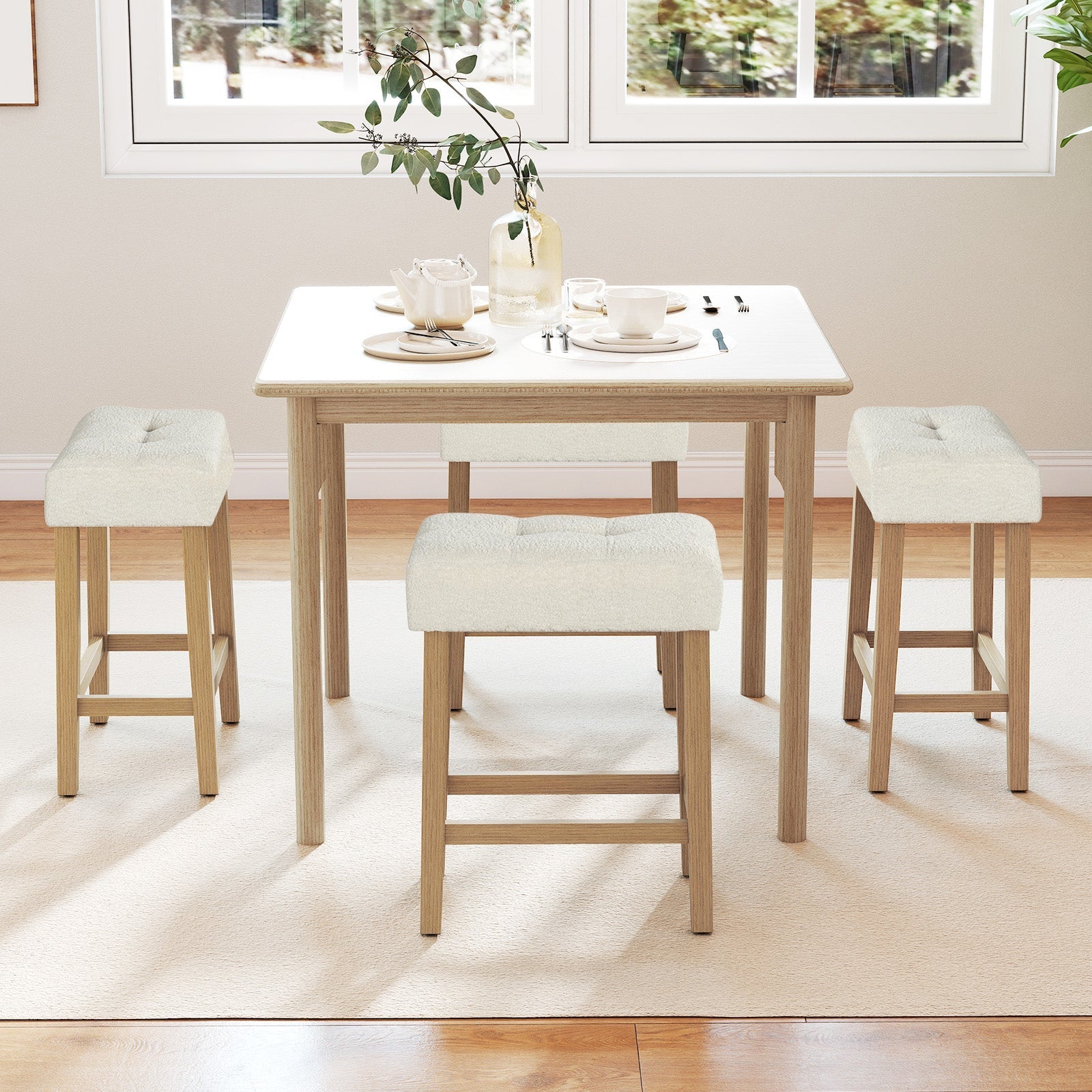 Modern Counter Height Bar Stools Set of 2 with Rubber Wood Legs