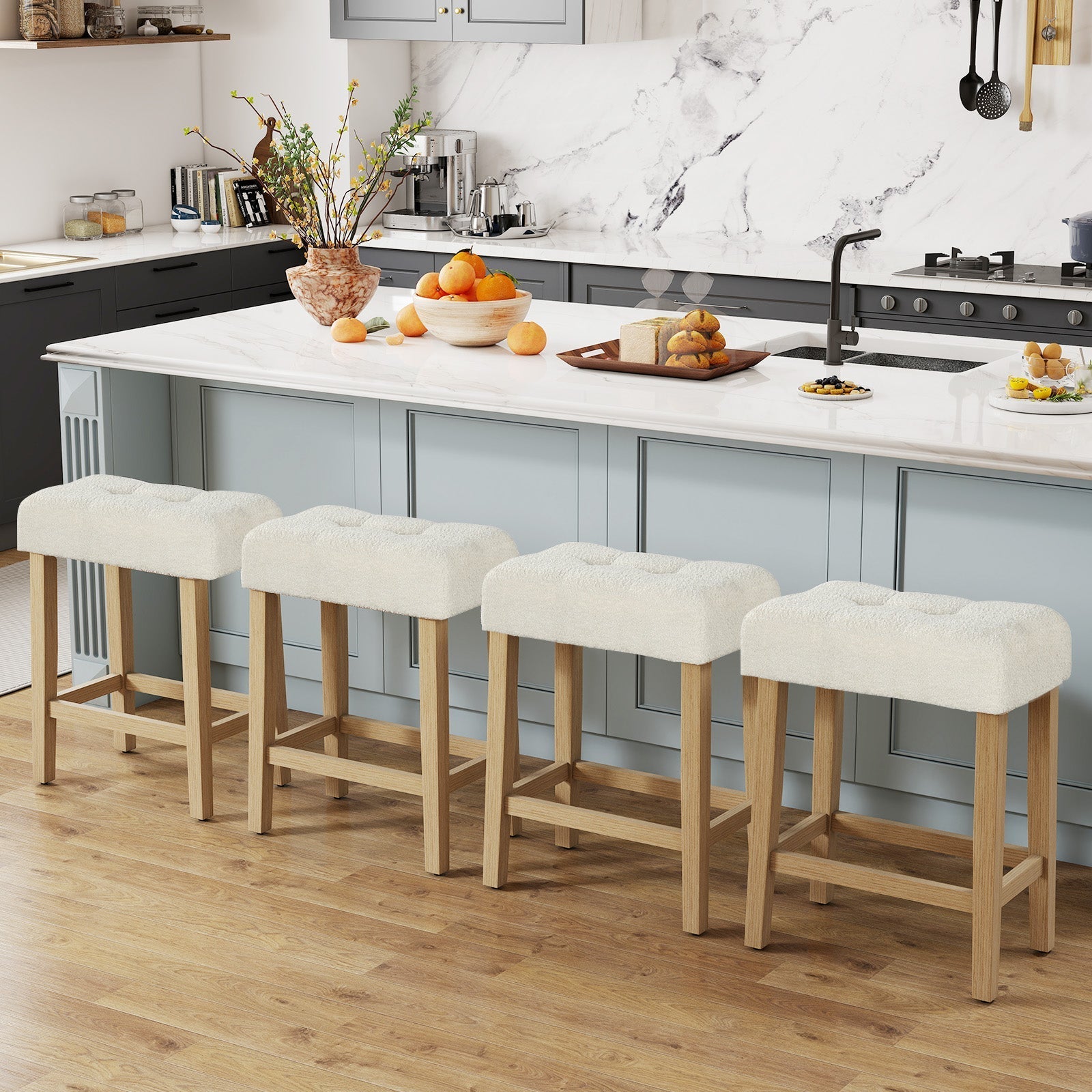Modern Counter Height Bar Stools Set of 2 with Rubber Wood Legs