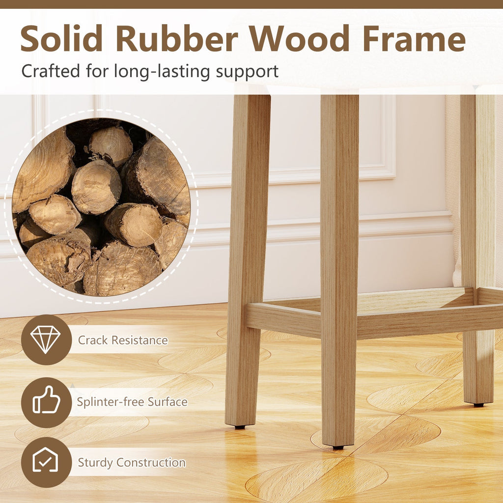 Modern Counter Height Bar Stools Set of 2 with Rubber Wood Legs