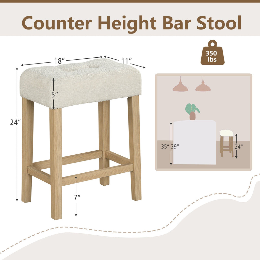 Modern Counter Height Bar Stools Set of 2 with Rubber Wood Legs