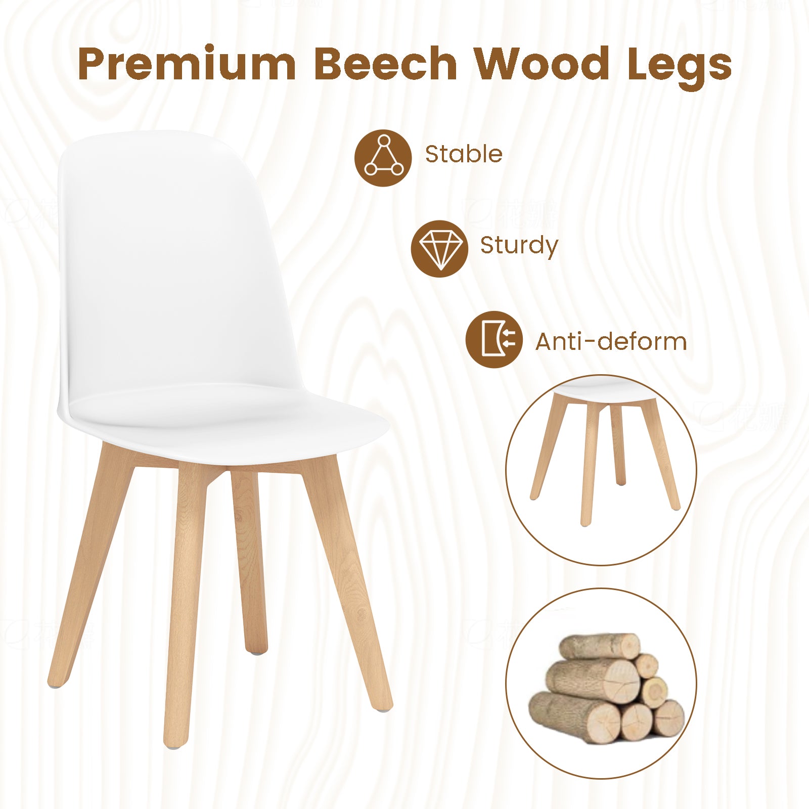 Modern Dining Chair Set of 2 with Solid Beech Wood Legs and Tilt Backrest