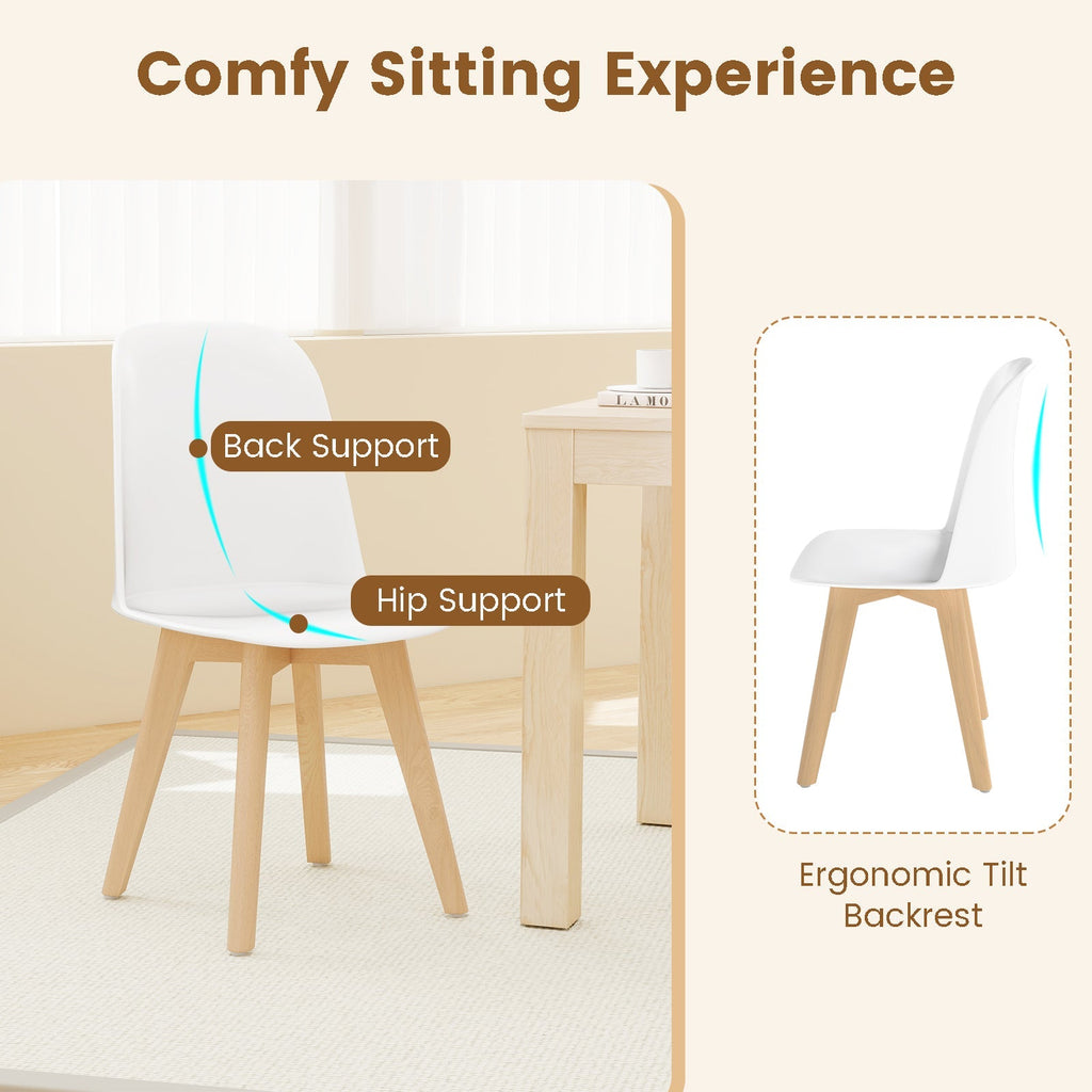 Modern Dining Chair Set of 2 with Solid Beech Wood Legs and Tilt Backrest