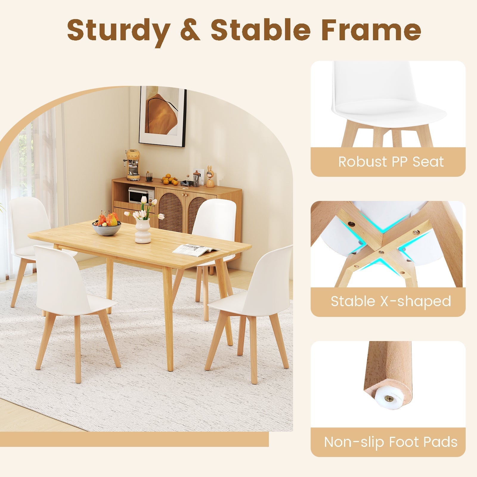 Modern Dining Chair Set of 2 with Solid Beech Wood Legs and Tilt Backrest