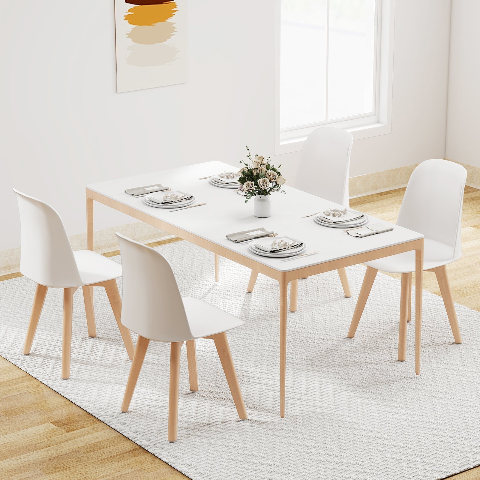 Modern Dining Chair Set of 2 with Solid Beech Wood Legs and Tilt Backrest