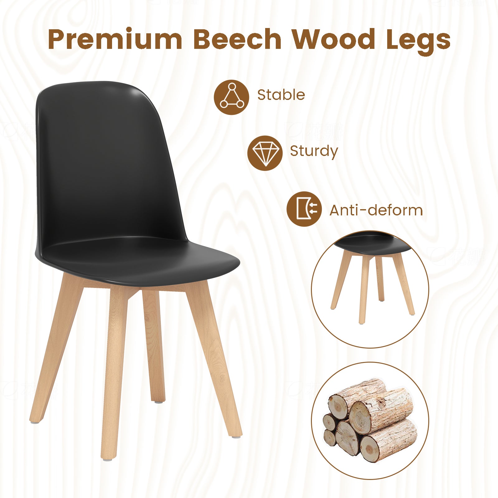 Modern Dining Chair Set of 2 with Solid Beech Wood Legs and Tilt Backrest