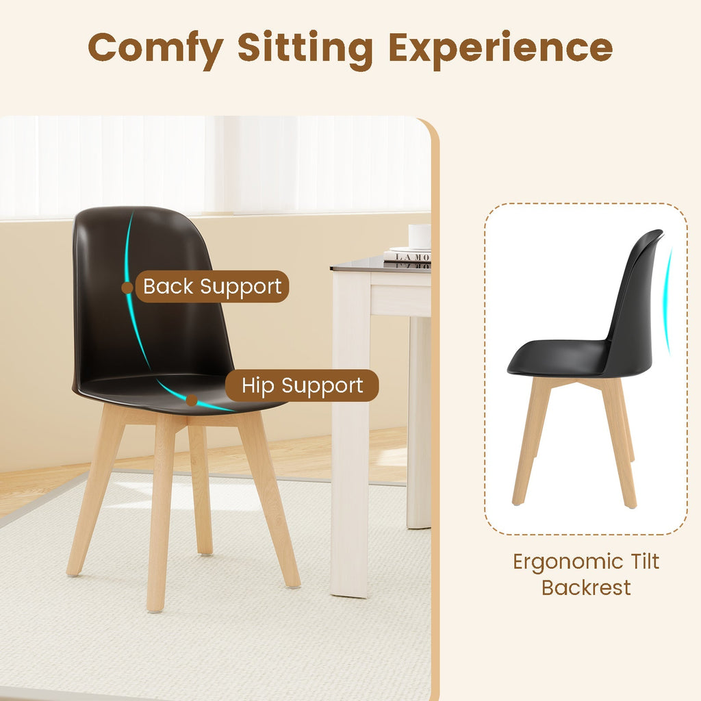 Modern Dining Chair Set of 2 with Solid Beech Wood Legs and Tilt Backrest