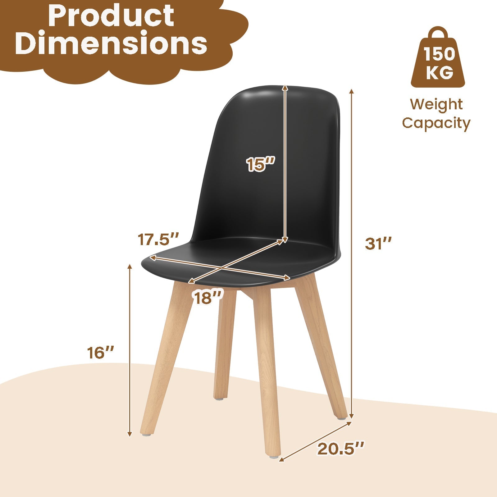 Modern Dining Chair Set of 2 with Solid Beech Wood Legs and Tilt Backrest