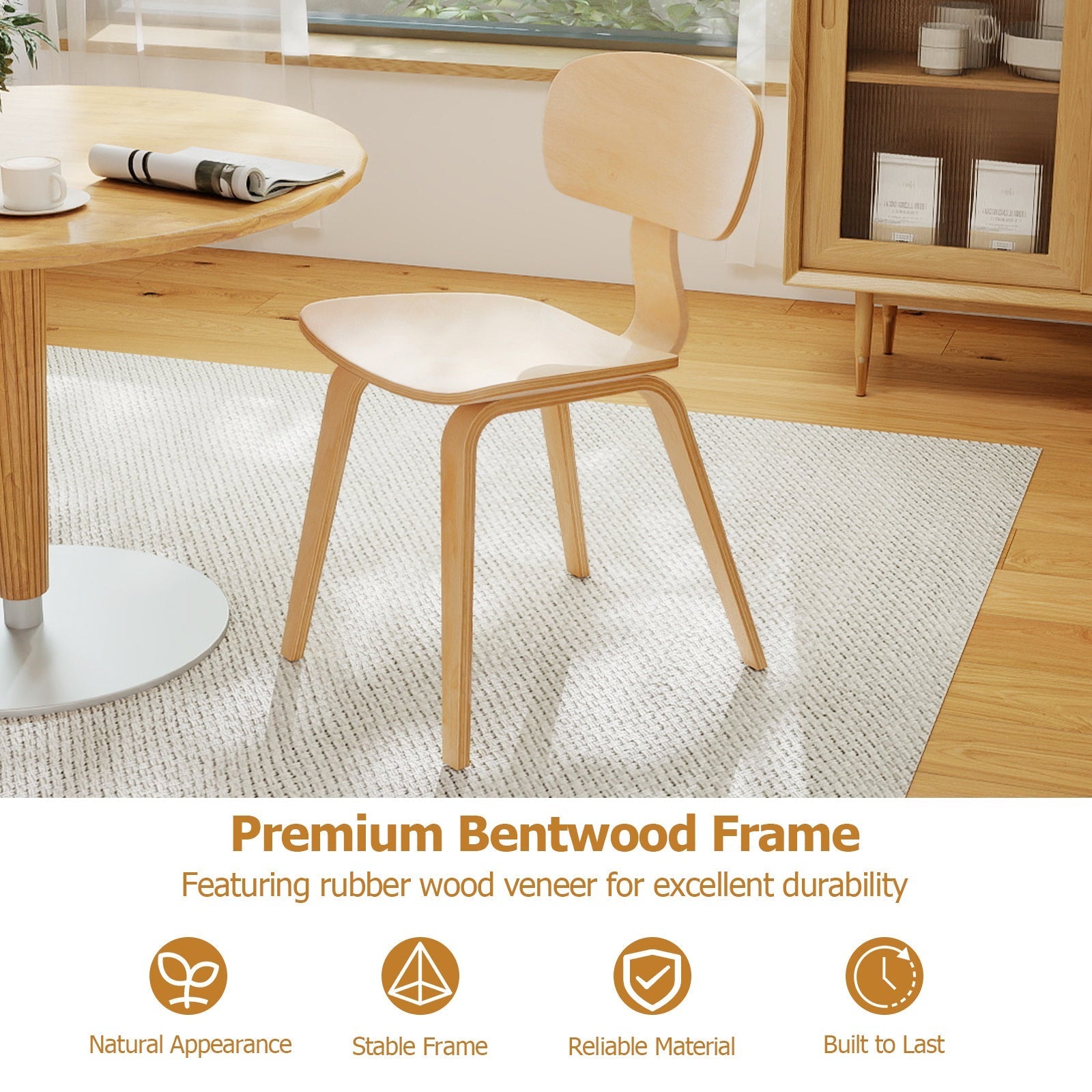 Modern Dining Chair Set of 2 with Wide Seat-Natural