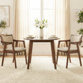 Modern Fabric Upholstered Rubber Wood Dining Chairs Set of 2 with Arms-Beige