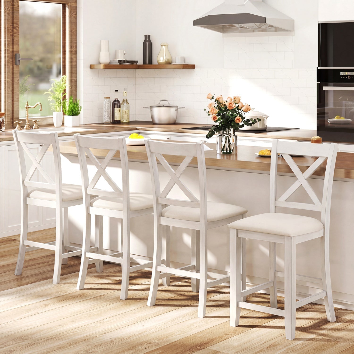 Counter Height Bar Stools with Cushion and Footrest