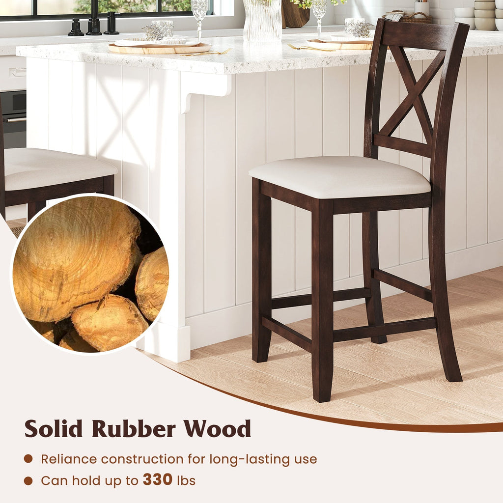 Modern Farmhouse Counter Height Stools with Footrest and Cushion-Walnut