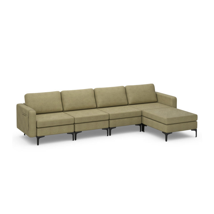Modern Living Room Set: Modular L-shaped Sectional Sofa Lift Top Coffee Table & 3-Globe Floor Lamp