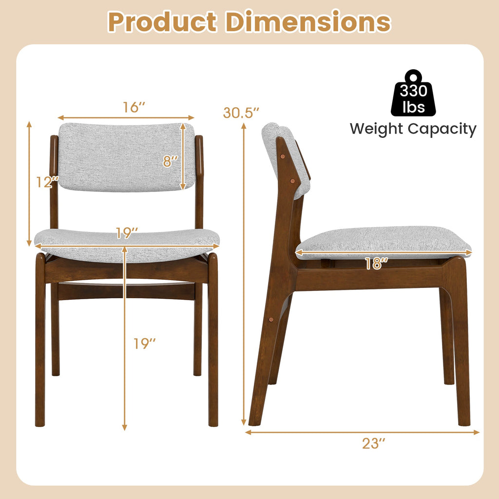 Modern Padded Dining Chairs with Rubber Wood Legs Set of 2-Brown