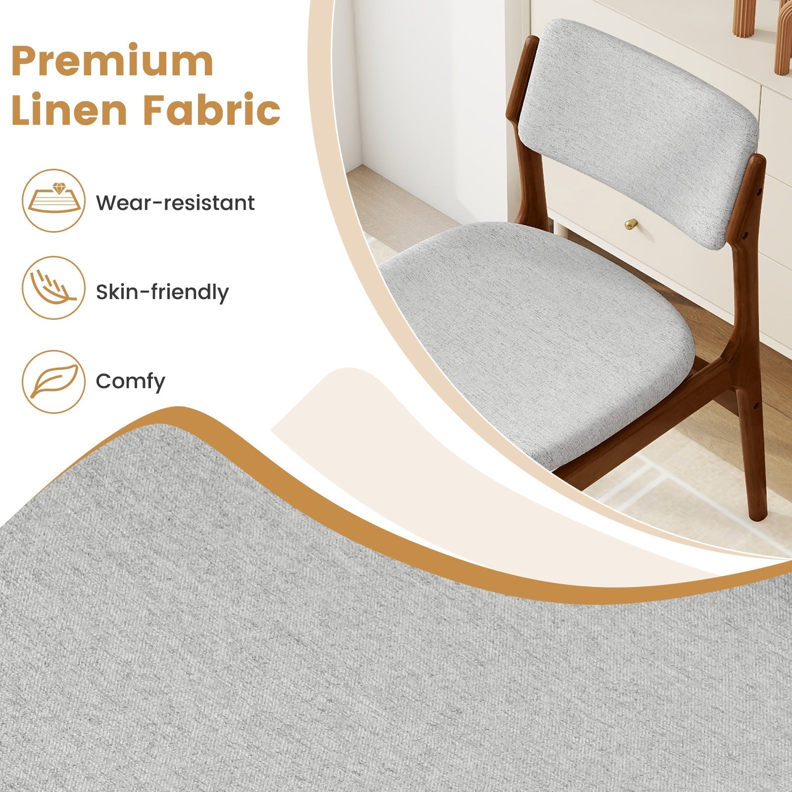 Modern Padded Dining Chairs with Rubber Wood Legs Set of 2-Brown
