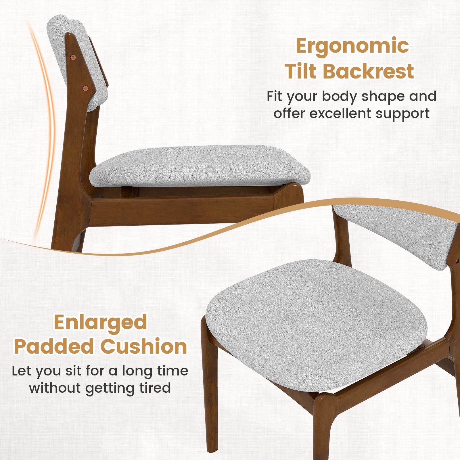 Modern Padded Dining Chairs with Rubber Wood Legs Set of 2-Brown