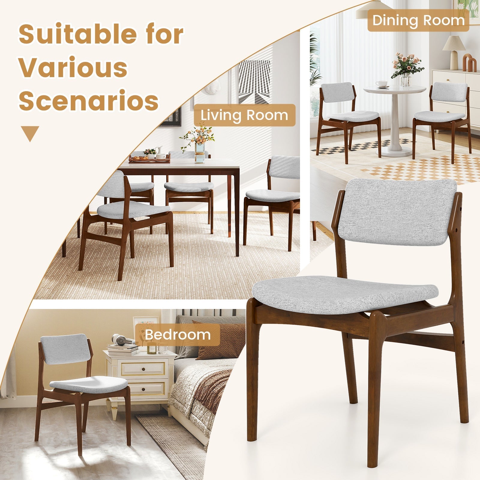 Modern Padded Dining Chairs with Rubber Wood Legs Set of 2-Brown