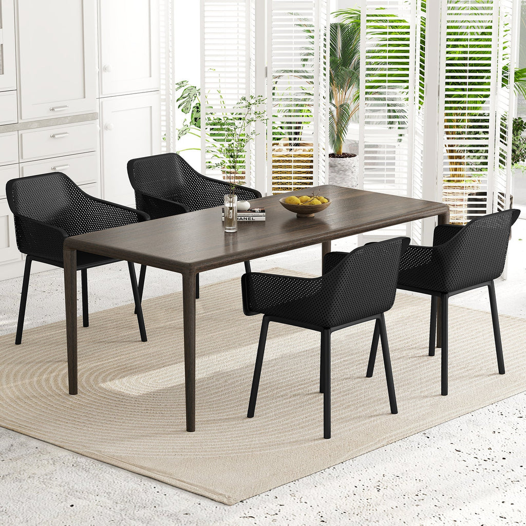 Modern Plastic Dining Chairs Set of 2 Kitchen Armchairs with Breathable Mesh Backres-Black