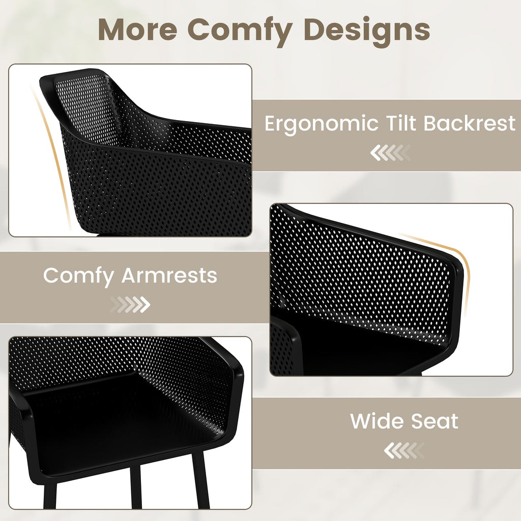 Modern Plastic Dining Chairs Set of 2 Kitchen Armchairs with Breathable Mesh Backres-Black