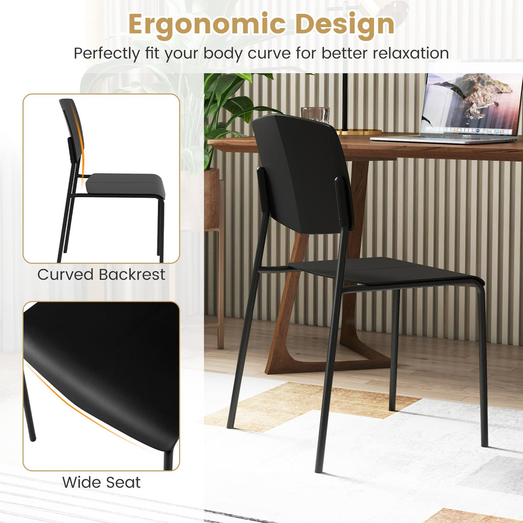 Modern Plastic Dining Chair Set of 2 with Metal Legs and Curved Back