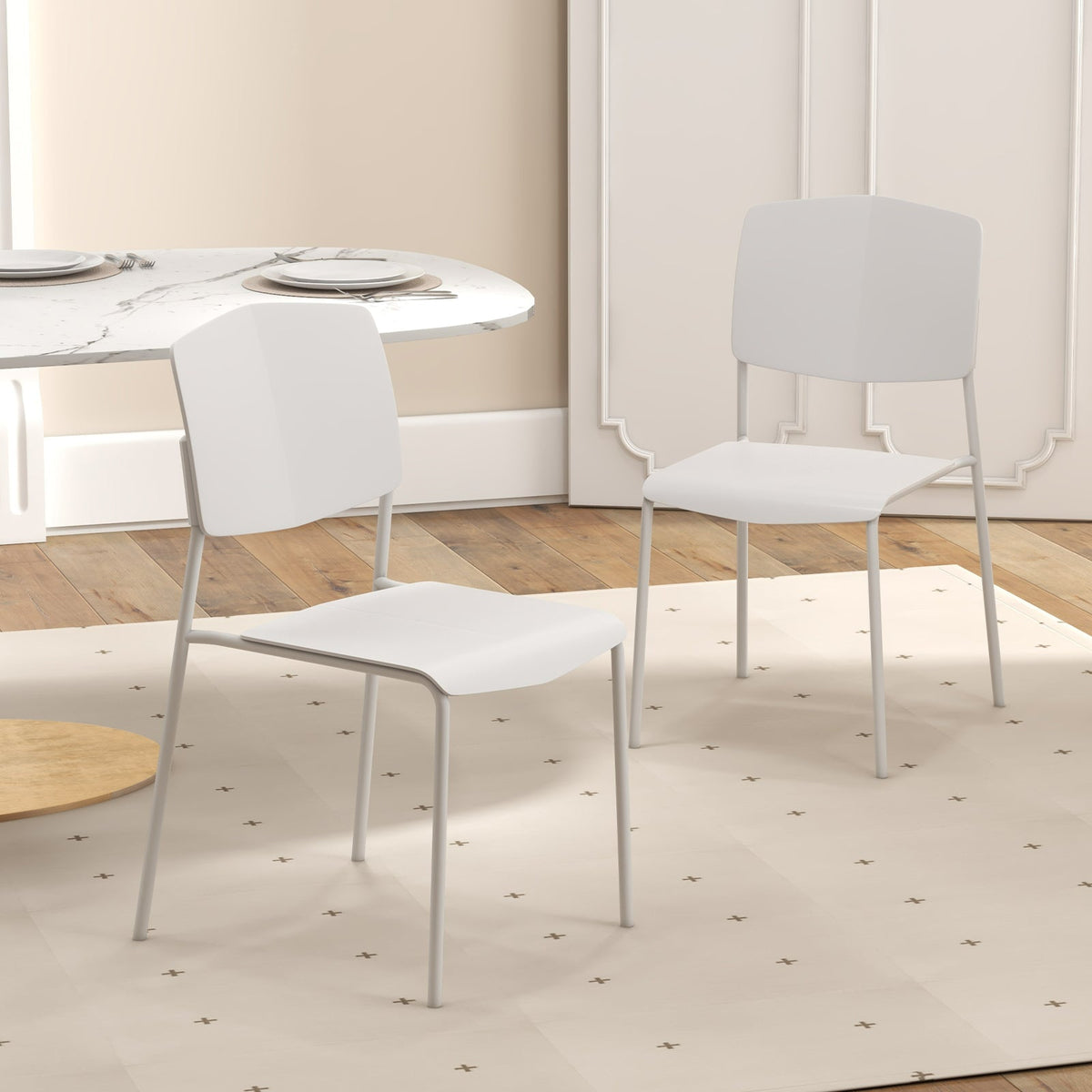 Modern Plastic Dining Chair Set of 2 with Metal Legs and Curved Back