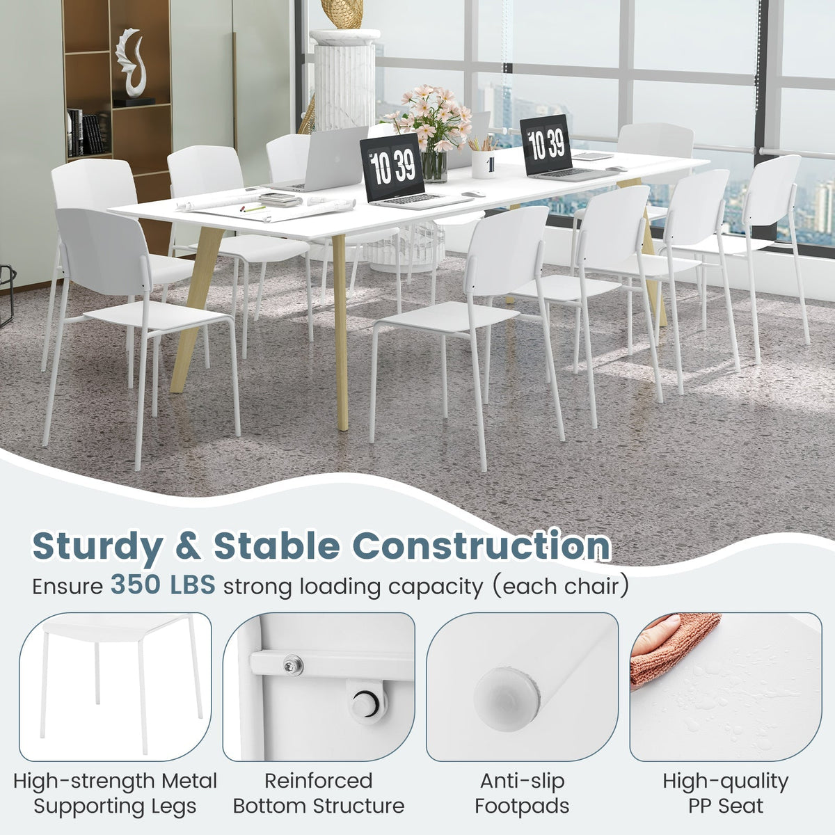 Modern Plastic Dining Chair Set of 2 with Metal Legs and Curved Back