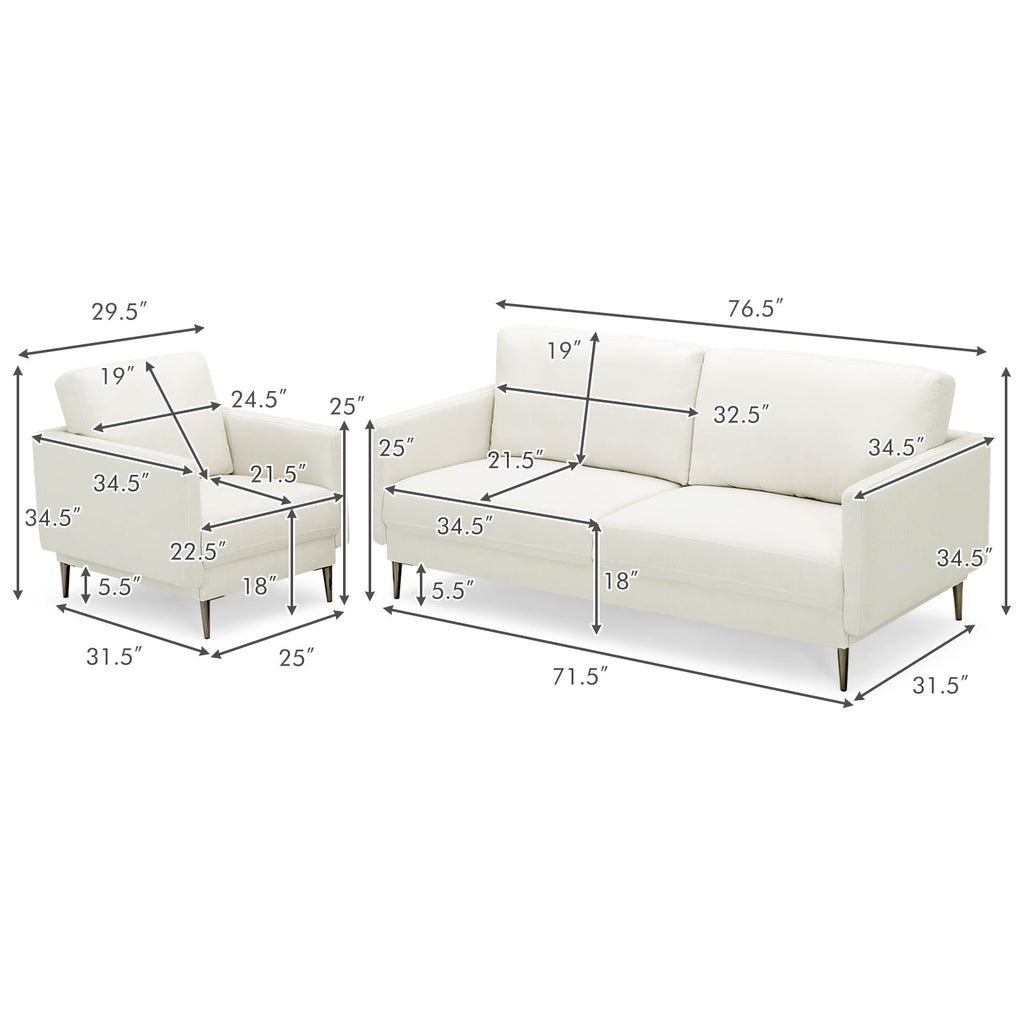 Modern Sofa Couch with Solid Metal Legs and Removable Backrest Cushion-Gray
