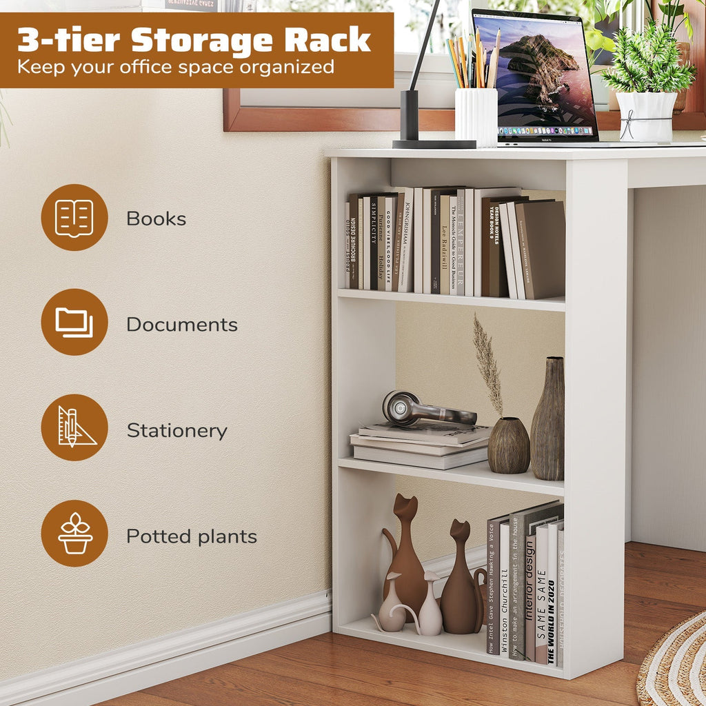 Computer Desk with Bookshelf for Small Space-White