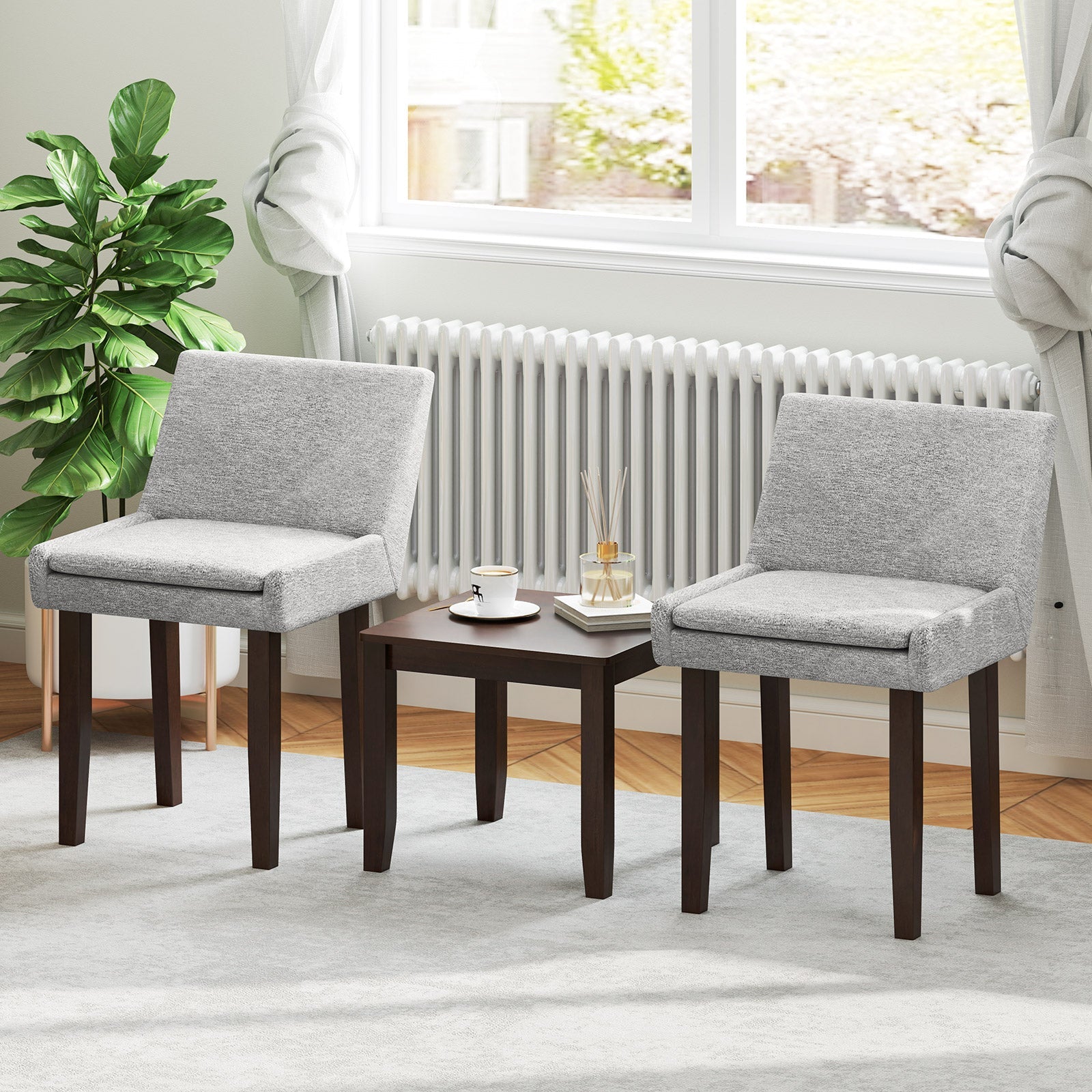 Modern Upholstered Fabric Side Leisure Chair Set of 2-Gray