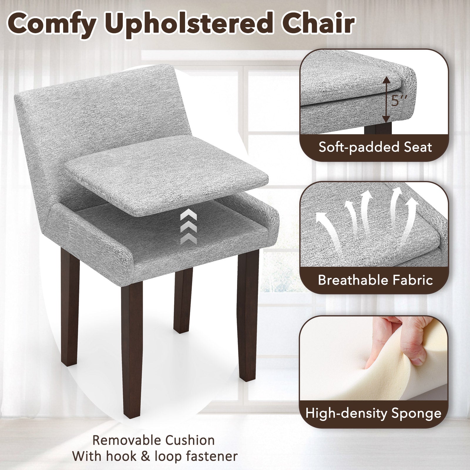 Modern Upholstered Fabric Side Leisure Chair Set of 2-Gray