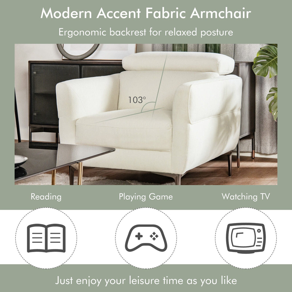 Modern Upholstered Single Sofa with Adjustable Headrest