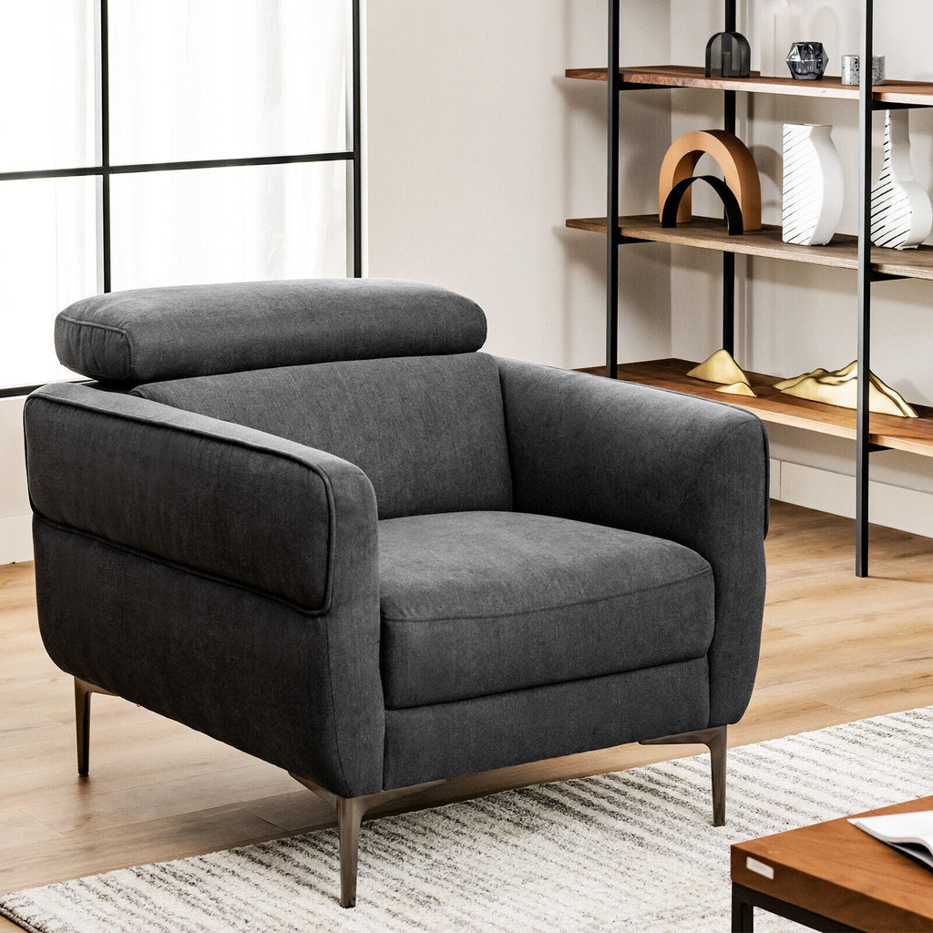Modern Upholstered Single Sofa with Adjustable Headrest