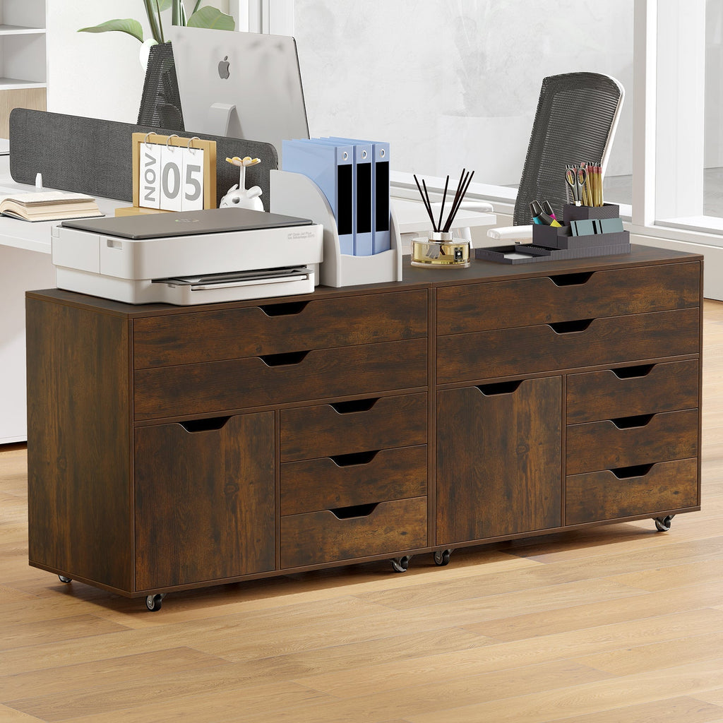Modern Vertical 5-Drawer Mobile Chest with Door 5 Casters