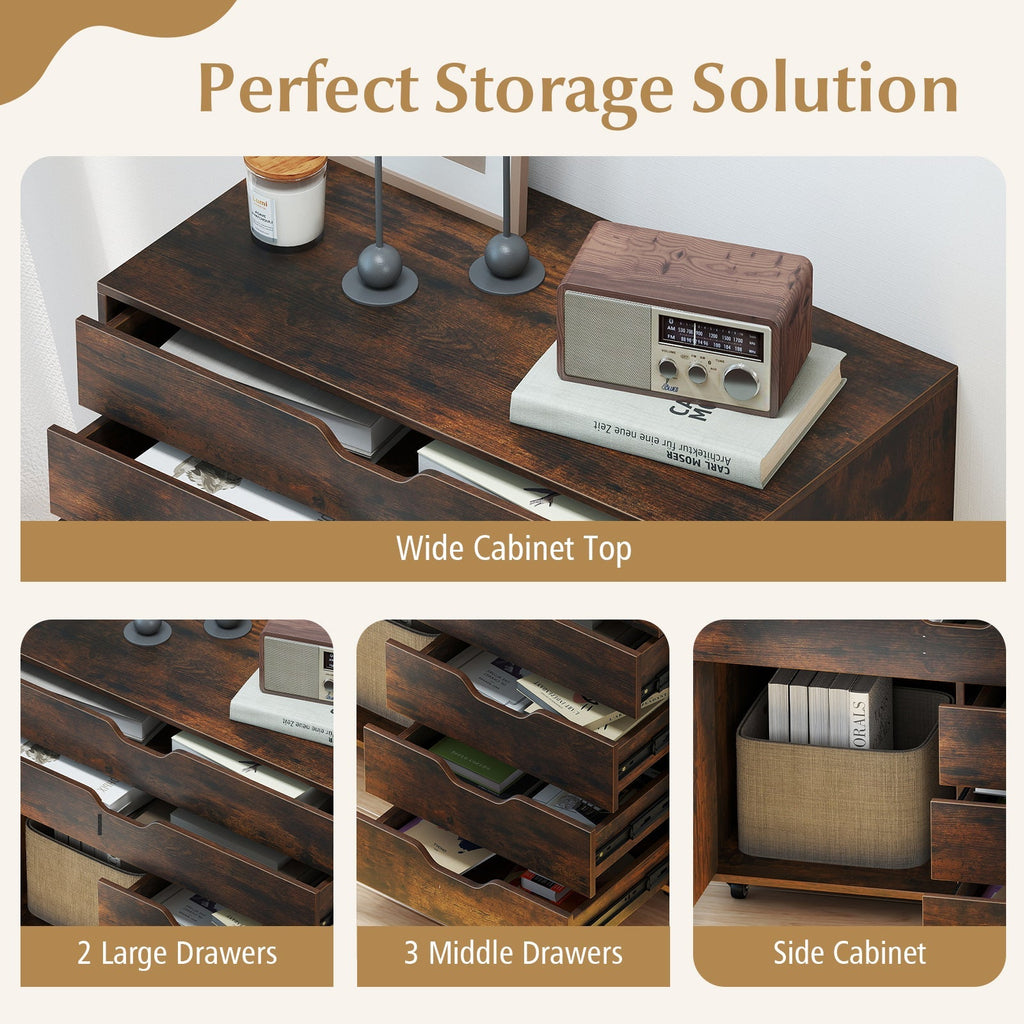 Modern Vertical 5-Drawer Mobile Chest with Door 5 Casters