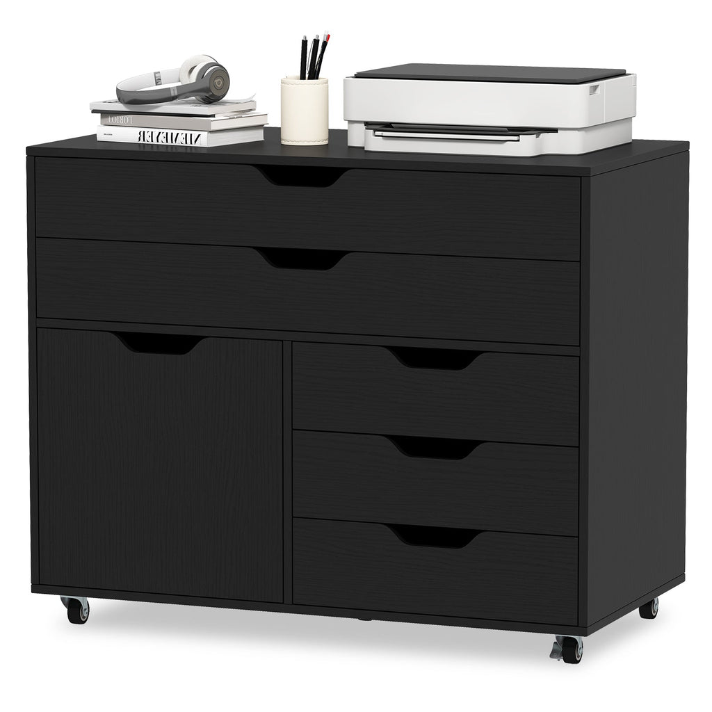 Modern Vertical 5-Drawer Mobile Chest with Door 5 Casters