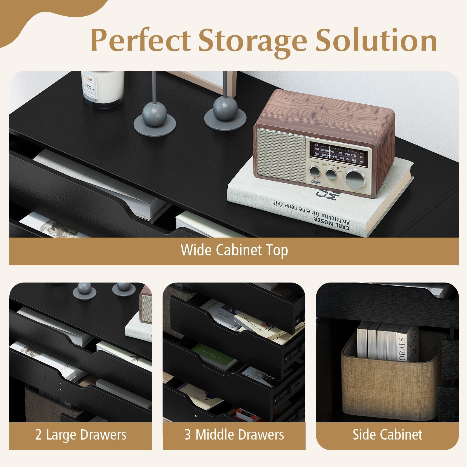 Modern Vertical 5-Drawer Mobile Chest with Door 5 Casters