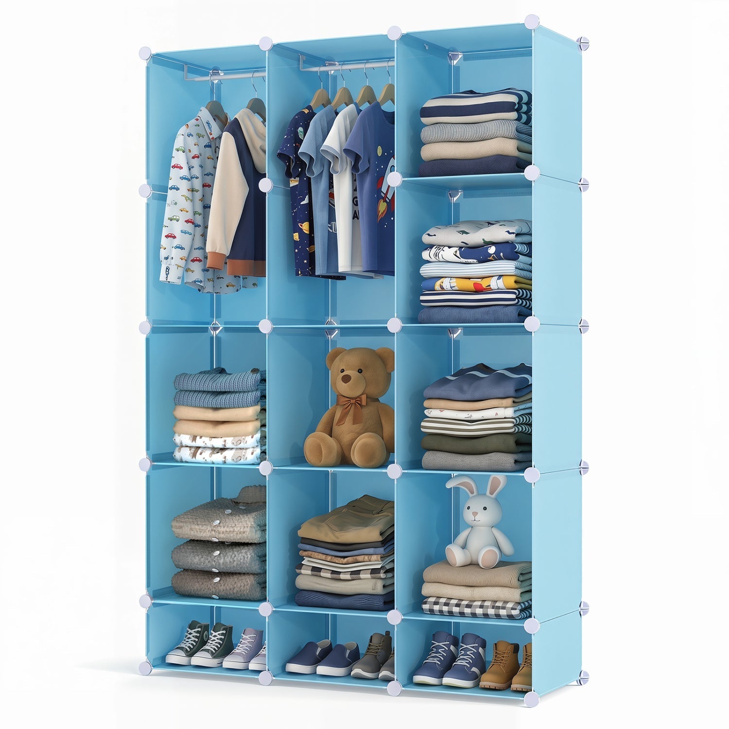 13-Cube Modular Kids Wardrobe with Hanging Rod and Shelves