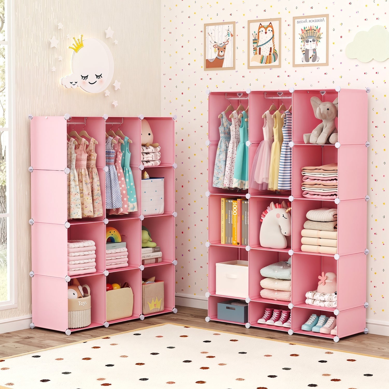 13-Cube Modular Kids Wardrobe with Hanging Rod and Shelves