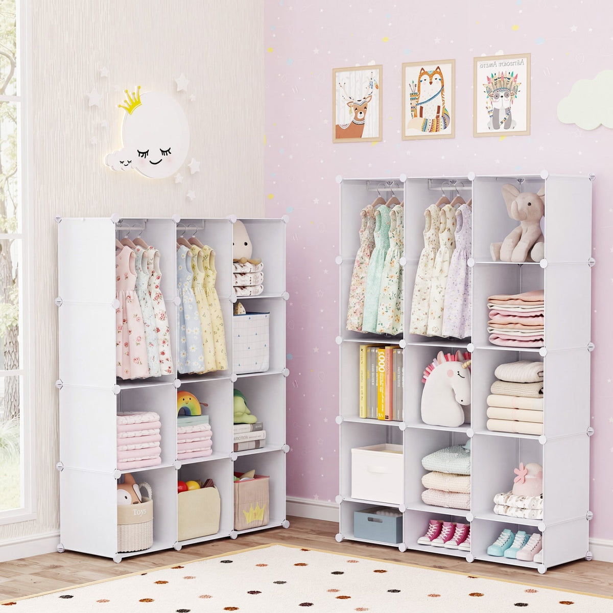 13-Cube Modular Kids Wardrobe with Hanging Rod and Shelves