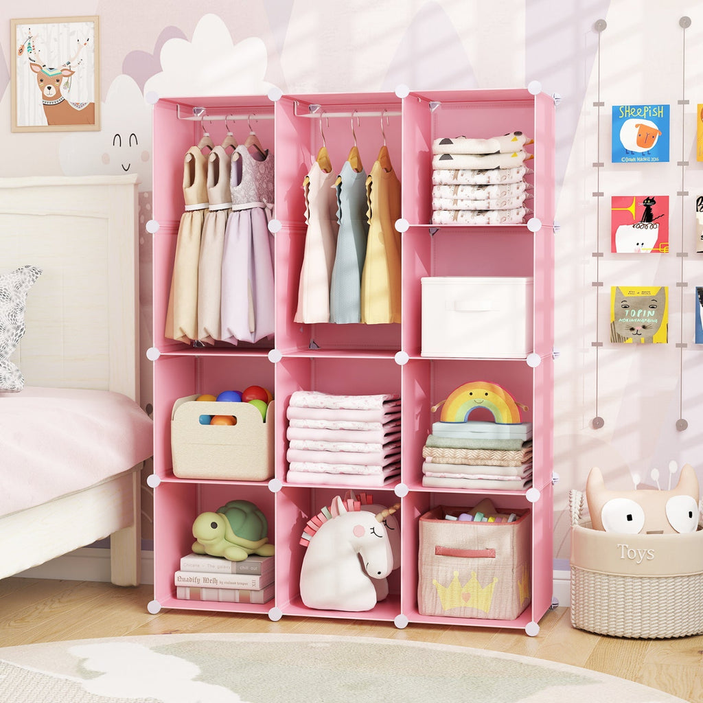 Modular Kids Wardrobe with 10 Cubes & Hanging Rod