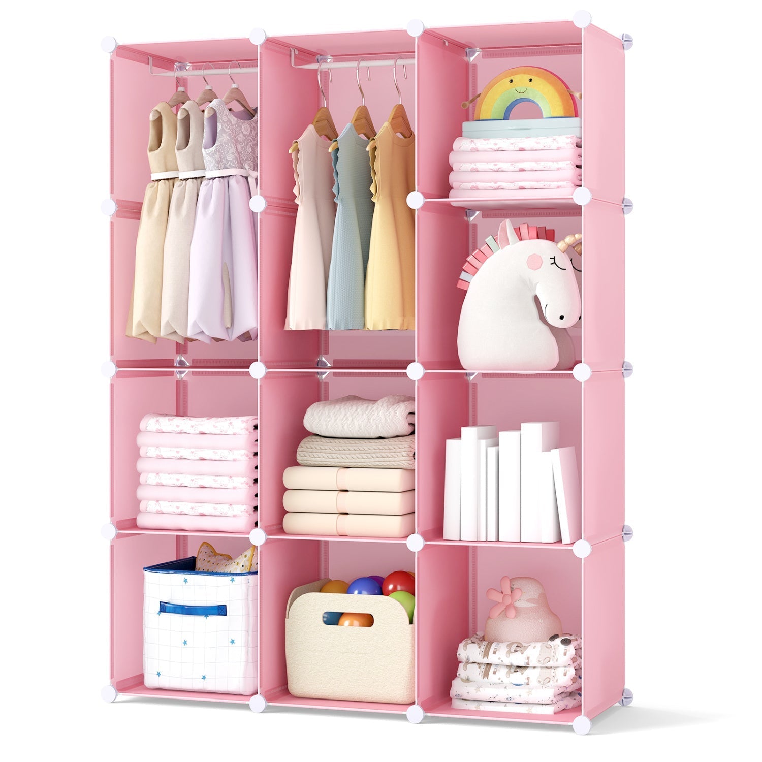 Modular Kids Wardrobe with 10 Cubes & Hanging Rod