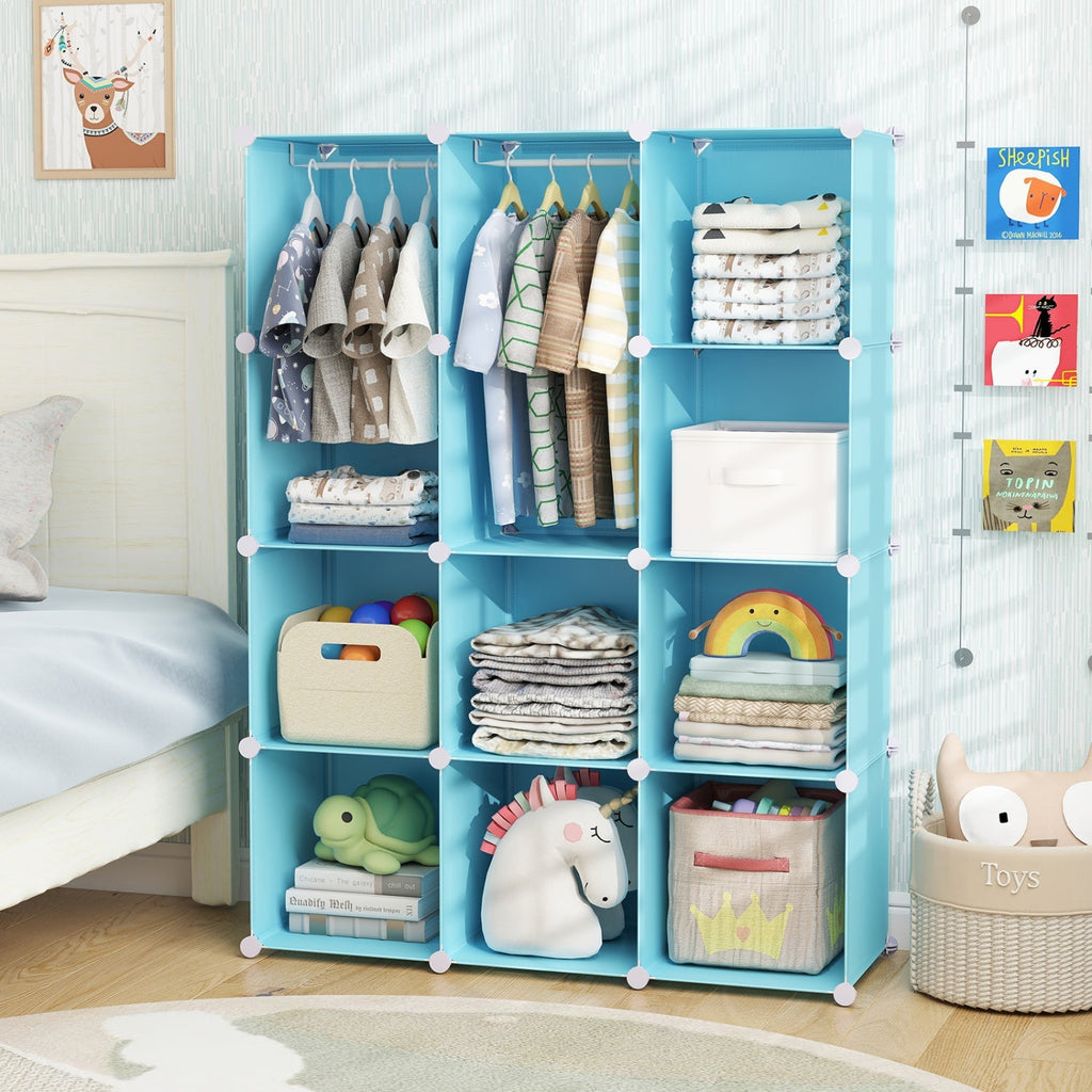 Modular Kids Wardrobe with 10 Cubes & Hanging Rod